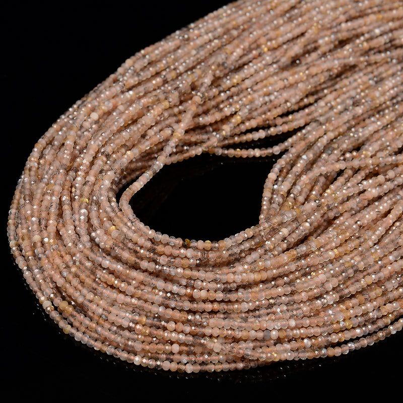 Multi-color Peach Moonstone Faceted Rondelle Beads Size 1.5x2mm 15.5'' Strand