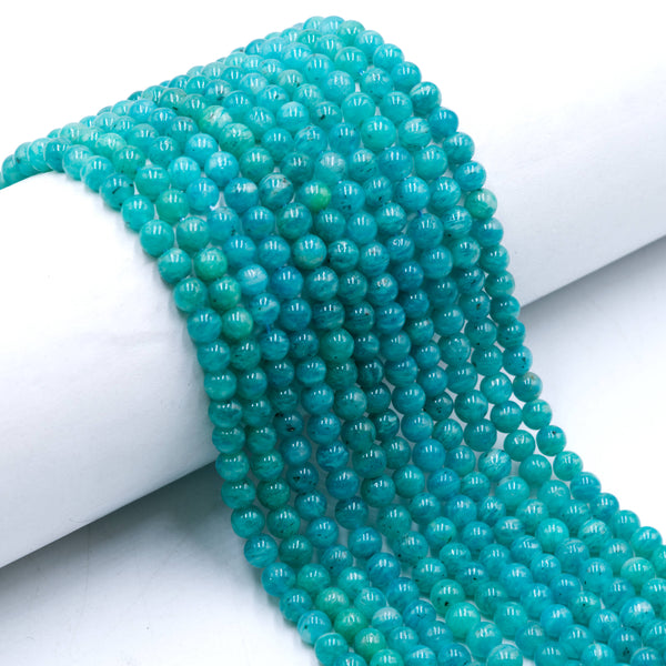 Natural Green Amazonite Smooth Round Size 5mm 15.5'' Strand