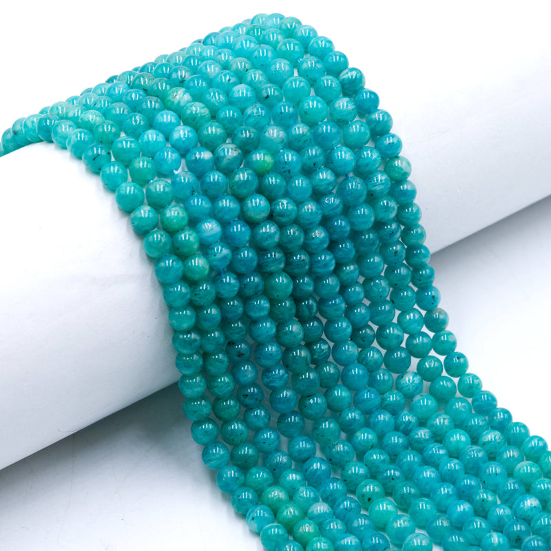 Natural Green Amazonite Smooth Round Size 5mm 15.5'' Strand