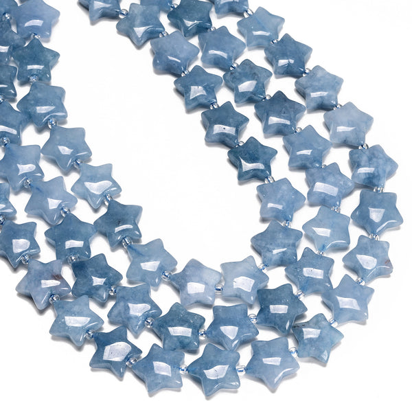 Aquamarine Color Dyed Jade Five-Pointed Star Shape Beads Size 15mm 15.5'' Strand