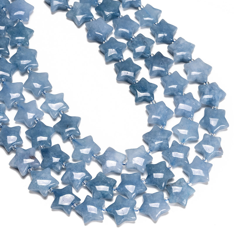 Aquamarine Color Dyed Jade Five-Pointed Star Shape Beads Size 15mm 15.5'' Strand