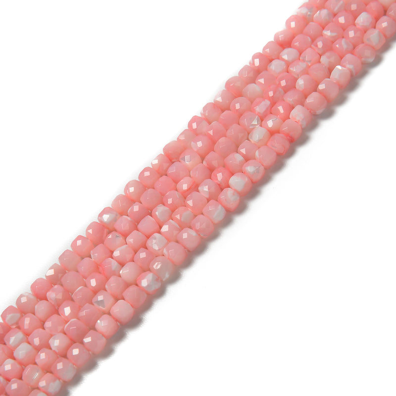 Pink Mother of Pearl MOP Shell Faceted Cube Beads Size 4.5mm 15.5'' Strand