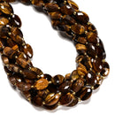 Natural Yellow Tiger Eye Faceted Flat Oval Shape Beads Size 9x14mm 15" Strand