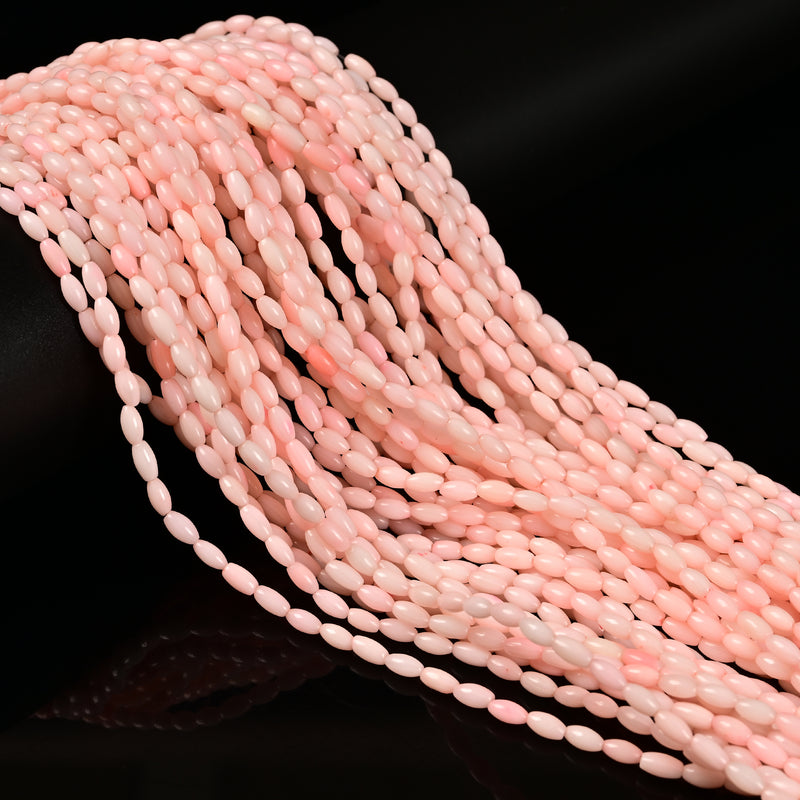 Light Pink Bamboo Coral Smooth Oval Rice Shape Beads Size 3x6mm 15.5" Strand