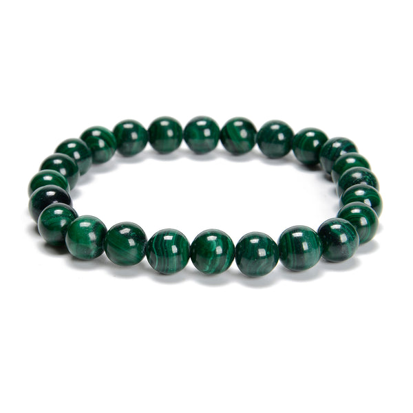 Natural Malachite Smooth Round Beaded Bracelet Size 8mm 7.5'' Length Sold by Piece