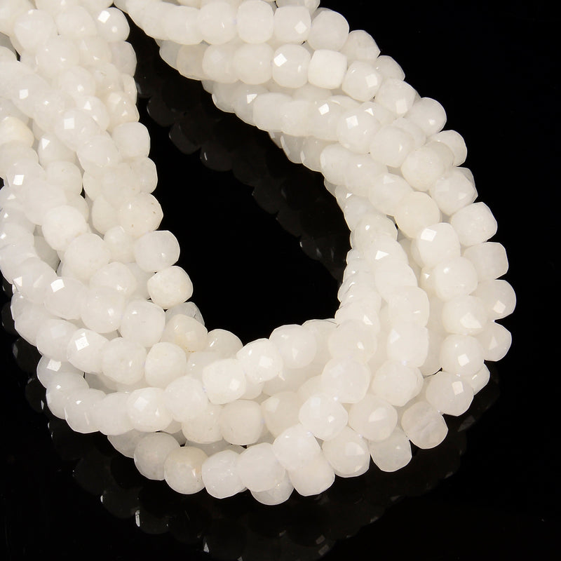 Natural White Jade Faceted Cube Beads Size 7mm 15.5'' Strand