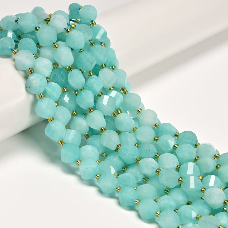 Green Amazonite Color Dyed Jade Faceted Spiral Twist Beads 10mm 15.5'' Strand