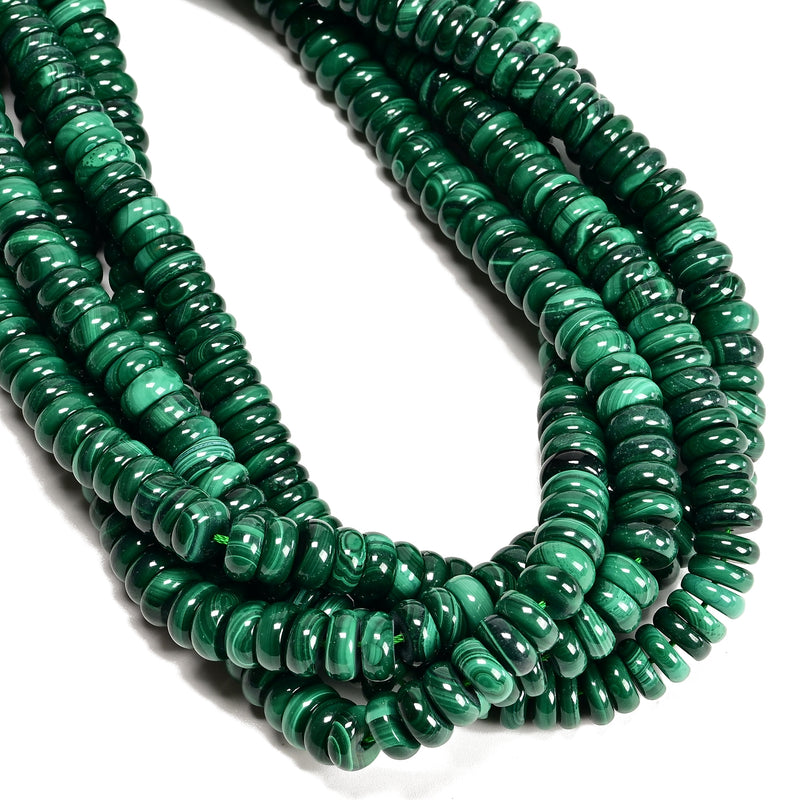 Natural Green Malachite Smooth Rondelle Beads Size 4x10mm 15.5" Strand