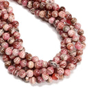 Natural Grade A Rhodochrosite Smooth Round Beads Size 6mm 8mm 10mm 15'' Strand