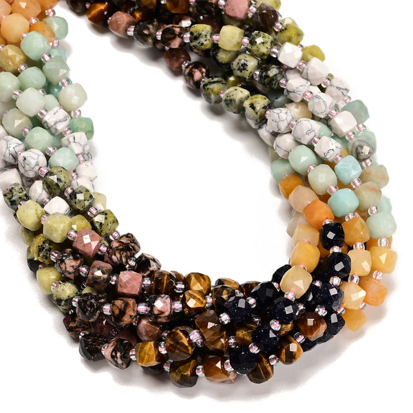 03 Gradient Multi-color Gemstone Faceted Cube Beads Size 6-7mm 15" Strand