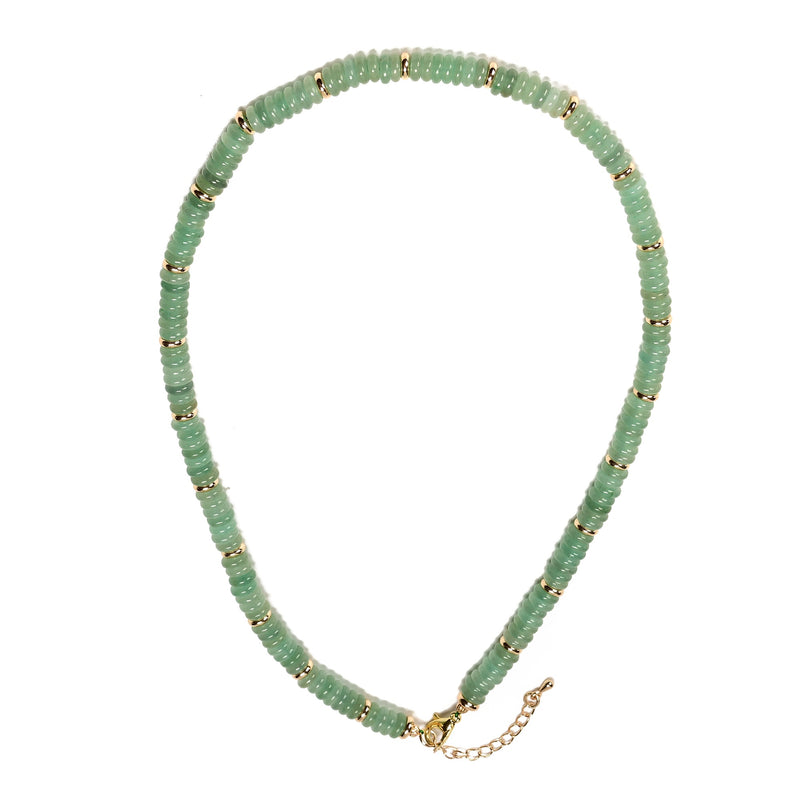 Green Aventurine Rondelle Size 2x6mm Beaded Necklace 17''-18.5"Length Adjustable