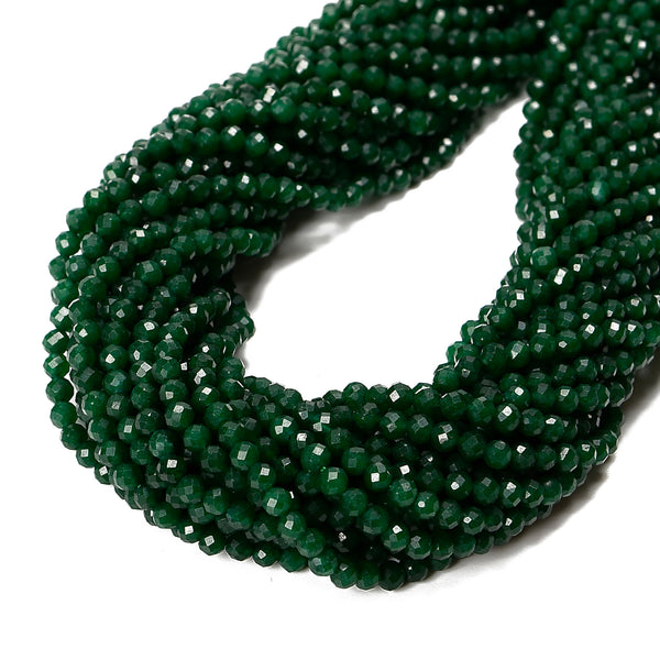 Emerald Green Color Dyed Jade Hard Faceted Round Beads Size 4mm 15.5'' Strand