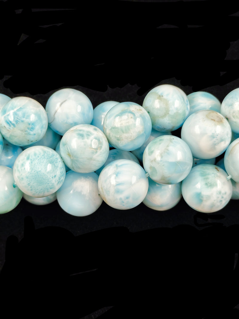 Grade AAA Natural Larimar Smooth Round Size 12mm 13mm 14mm 15.5" Strand