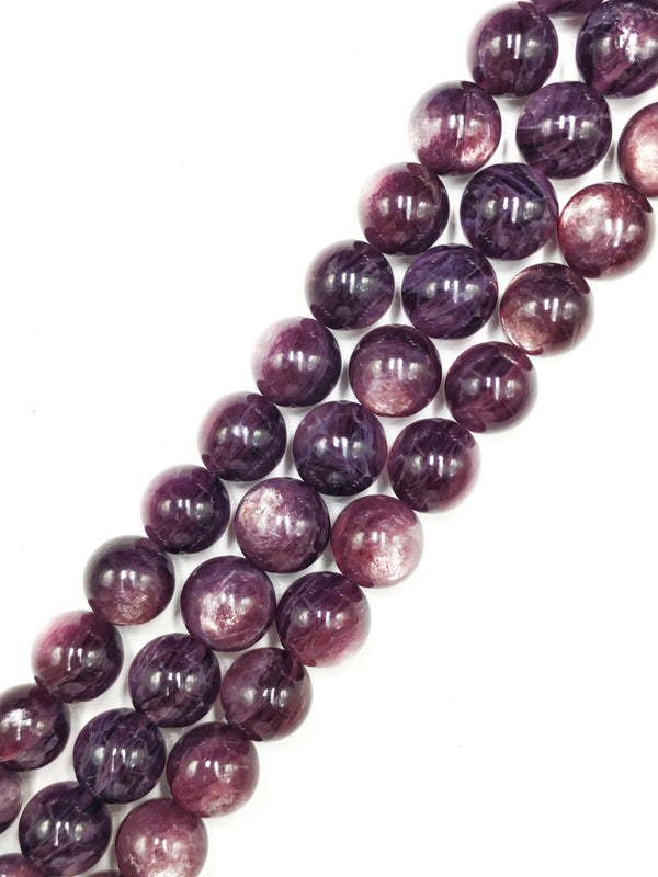 Genuine Purple Lepidolite Natural Mica Smooth Round 15.5" Strand