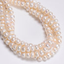 Natural White Fresh Water Pearl Rondelle Button Beads Size 7x10mm 15.5" Strand
