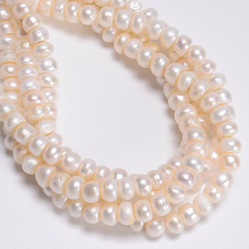 Natural White Fresh Water Pearl Rondelle Button Beads Size 7x10mm 15.5" Strand