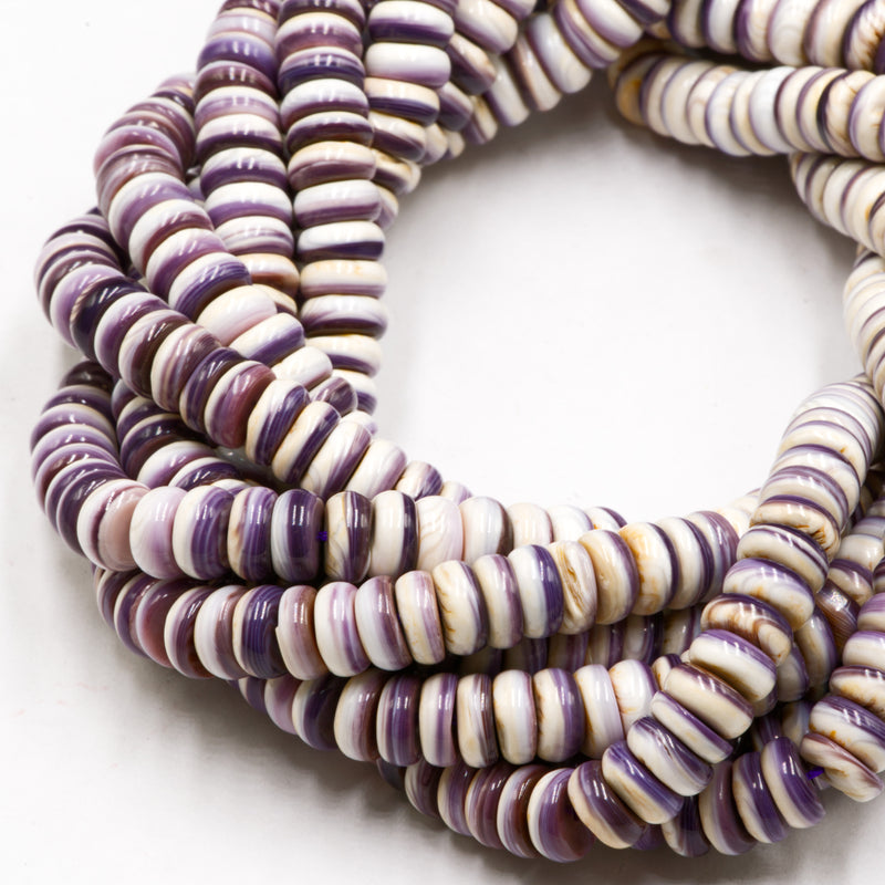 Natural Purple Wampum Quahog Shell Rondelle Discs Beads Size 3x8mm 15.5" Strand