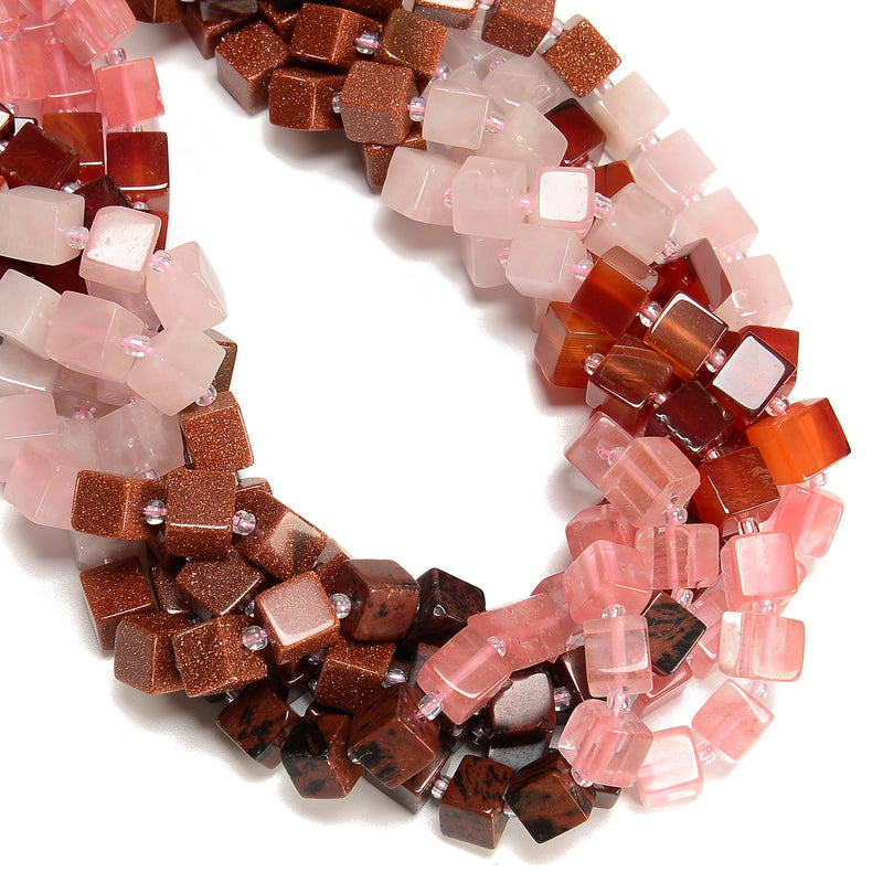 06 Gradient Multi-color Gemstone Smooth Cube Shape Beads Size 8-9mm 15.5" Strand