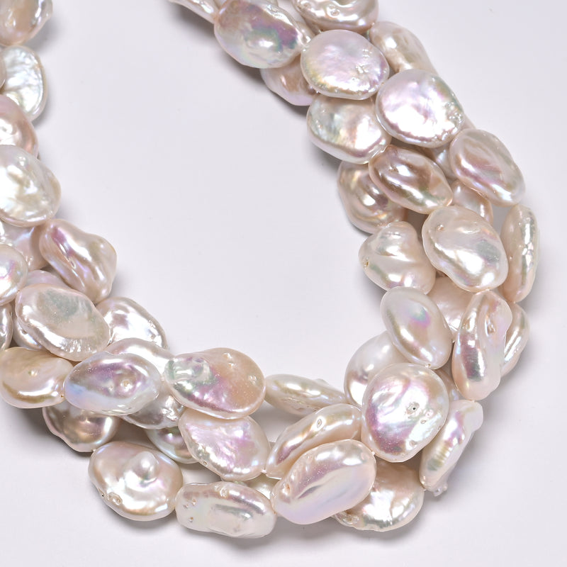 Natural White Fresh Water Pearl Flat Oval Shape Beads 15-16x18-20mm 15.5'' Strd