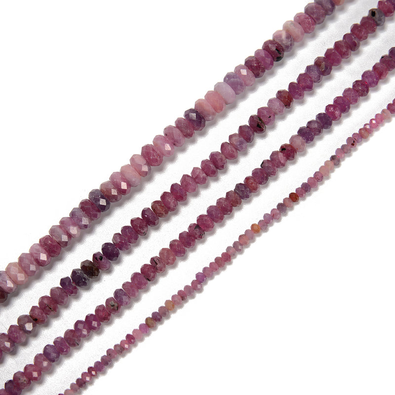Natural Ruby Faceted Rondelle Disc Beads Size 3x6mm to 4x10mm 15.5'' Strand
