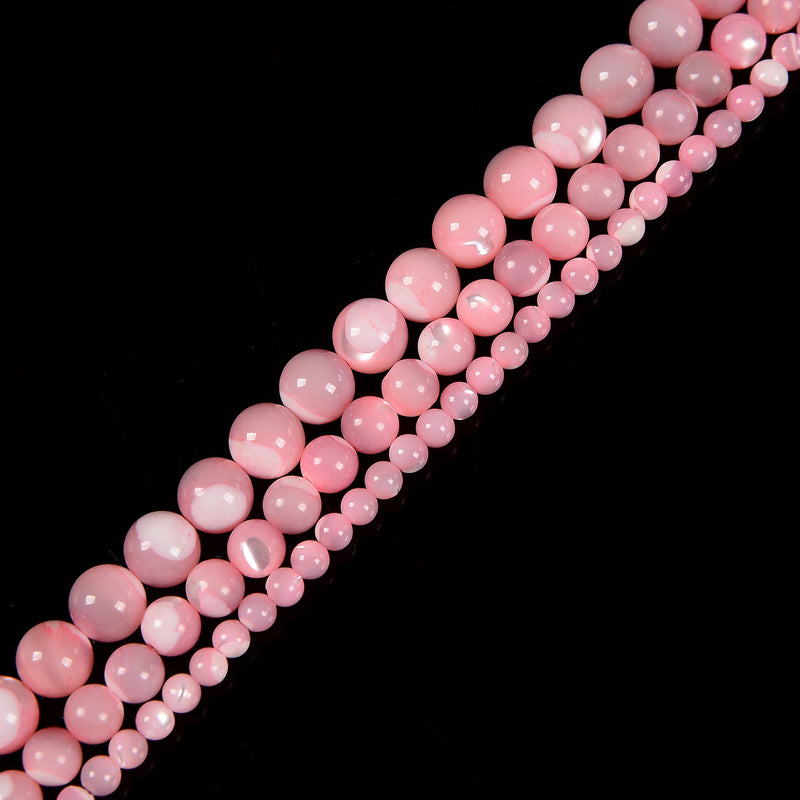 Pink Mother of Pearl MOP Shell Smooth Round Beads Size 4mm 6mm 8mm 15.5" Strand