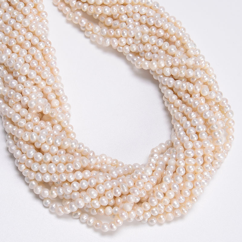 Natural White Fresh Water Pearl Off Round Beads Size 4mm 5mm 14" Strand