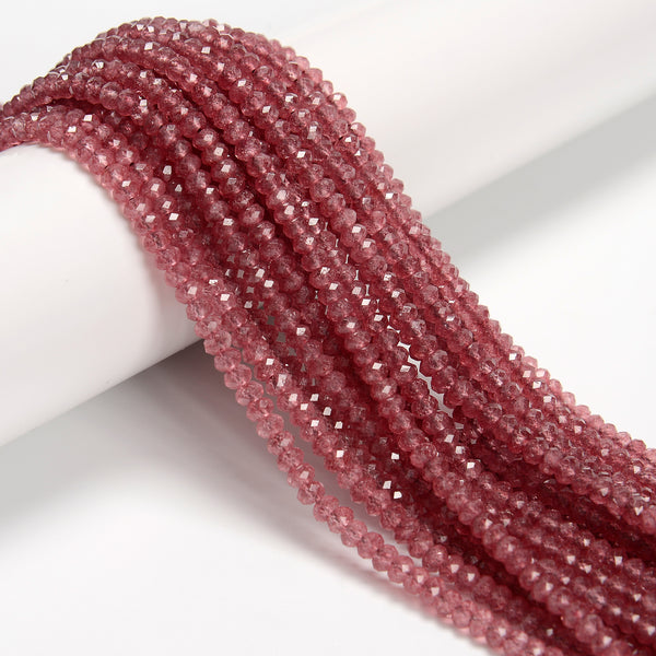Natural Dark Strawberry Quartz Faceted Rondelle Beads Size 2.5x4mm 15.5'' Strand