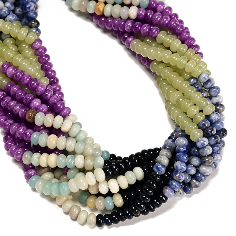 09 Gradient Multi-color Gemstone Smooth Rondelle Beads Size 4x6mm 15.5" Strand