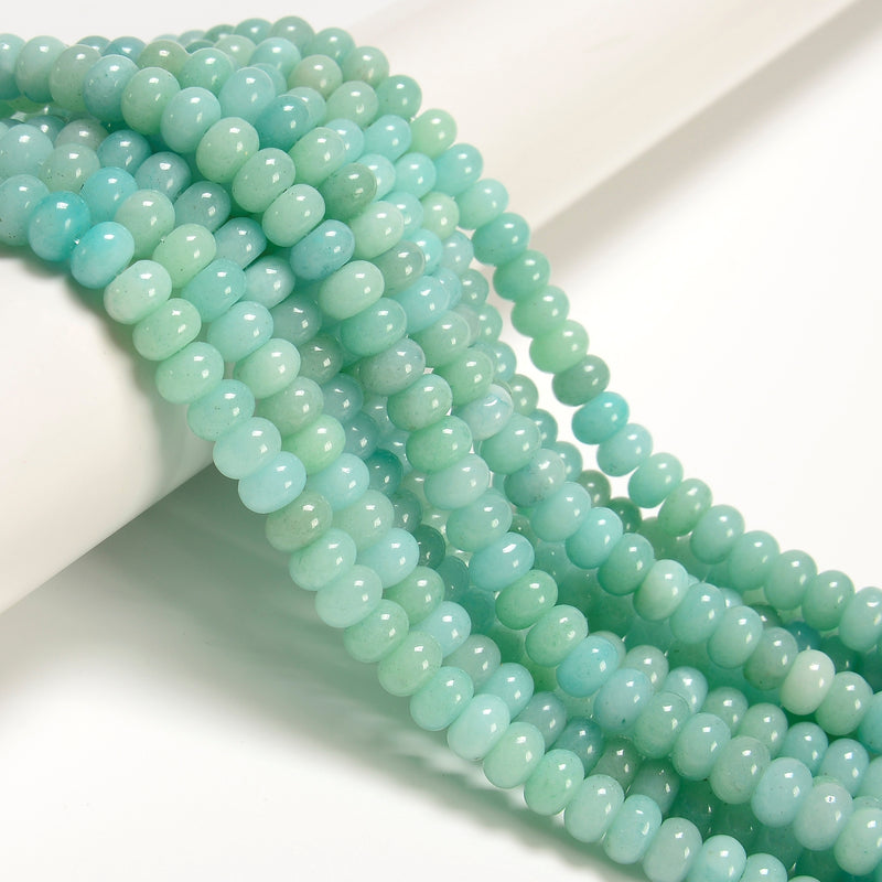 Natural Green Amazonite Smooth Rondelle Beads Size 5x8mm 15.5" Strand