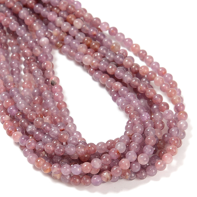 Grade AA Natural Lepidolite Smooth Round Beads Size 4mm 6mm 15.5" Strand