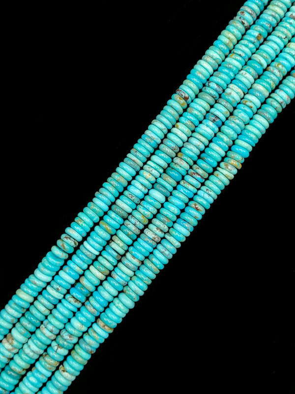 AAA Grade Genuine Turquoise Smooth Rondelle Disc Beads Size 2x6mm 15.5'' Strand