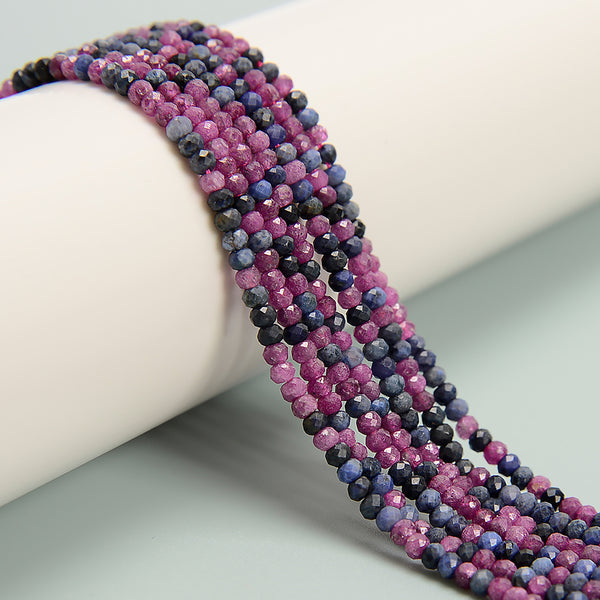 Natural Ruby & Sapphire Faceted Rondelle Beads Size 2x3mm 15.5'' Strand