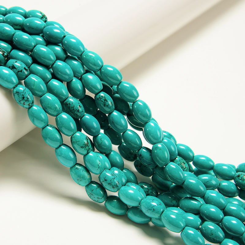 Blue Green Turquoise Rice Shape Beads Size 7-8mm x 10mm 15.5'' Strand