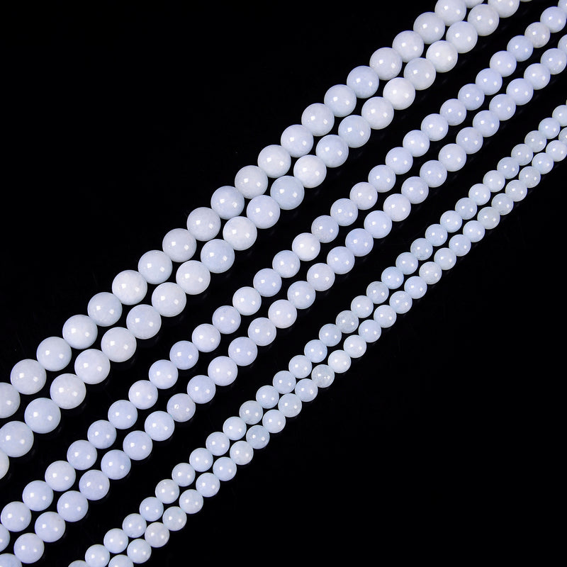 Aquamarine Color Dyed Jade Smooth Round Beads Size 6.5mm 8mm 10mm 15.5" Strand