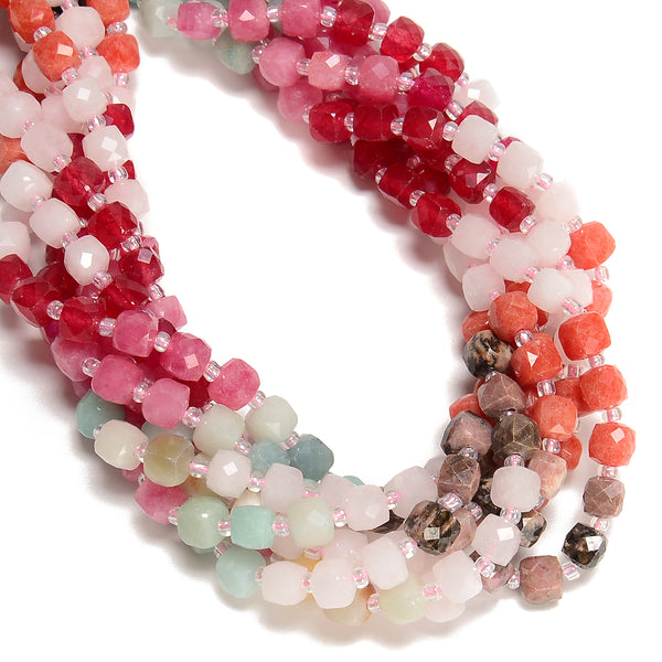 13 Gradient Multi-color Gemstone Faceted Cube Beads Size 6-7mm 15" Strand