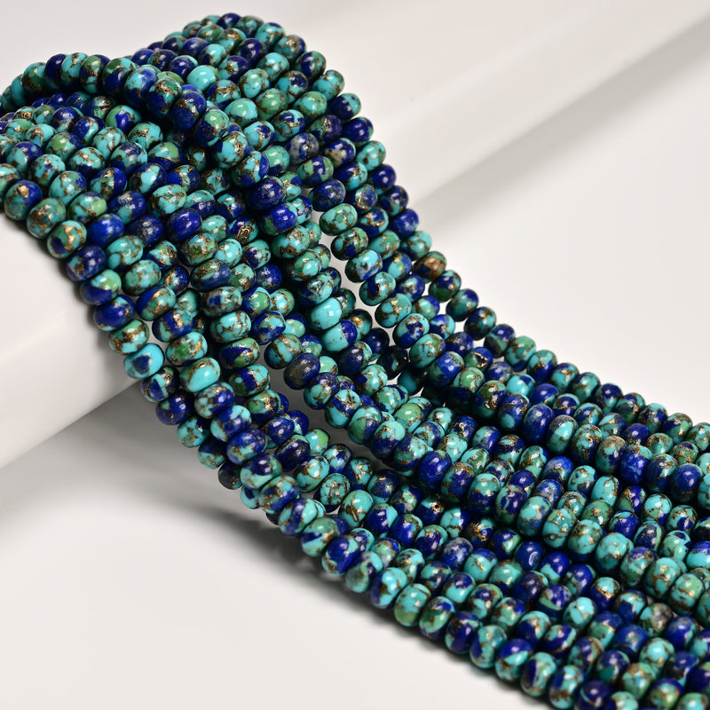 Natural Lapis Mohave Copper Blue Turquoise Smooth Rondelle Beads 4x6mm 15.5''Str