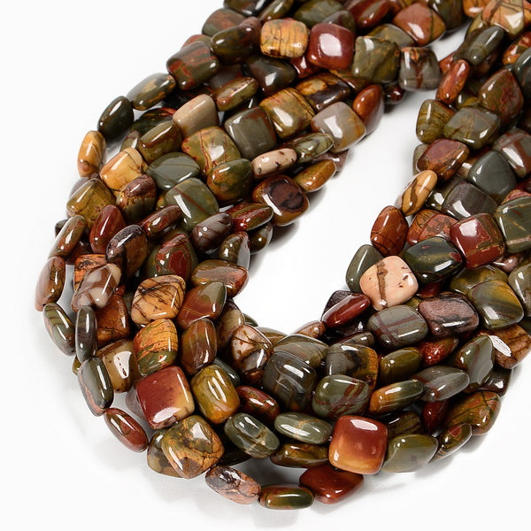 Natural Red Creek Jasper Flat Square Beads Size 12mm 15.5'' Strand