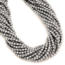 Silver Plated Hematite Hard Cut Faceted Round Beads 2mm 3mm 4mm 15.5" Strand