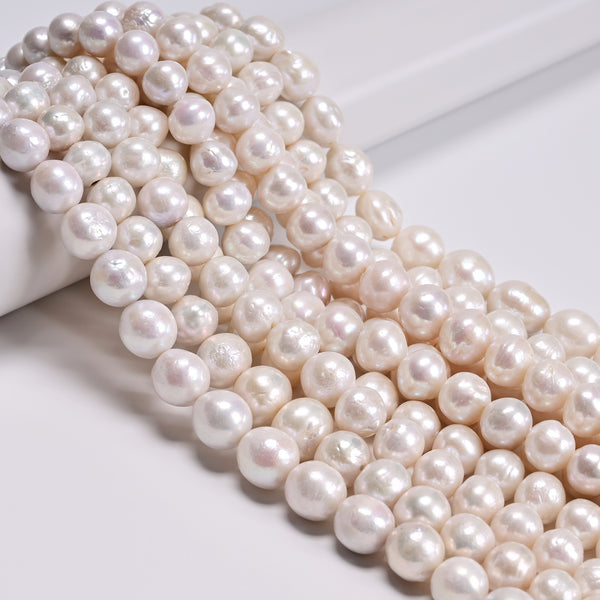 Natural Graduated White Edison Pearl Off Round Beads Size 10-13mm 15.5" Strand