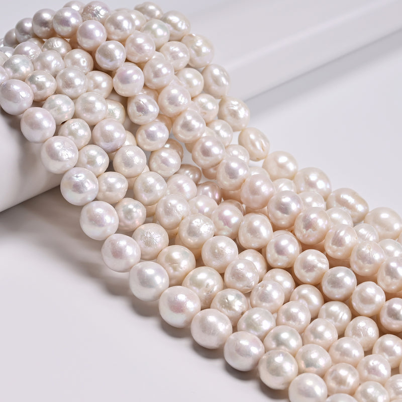Natural Graduated White Edison Pearl Off Round Beads Size 10-13mm 15.5" Strand