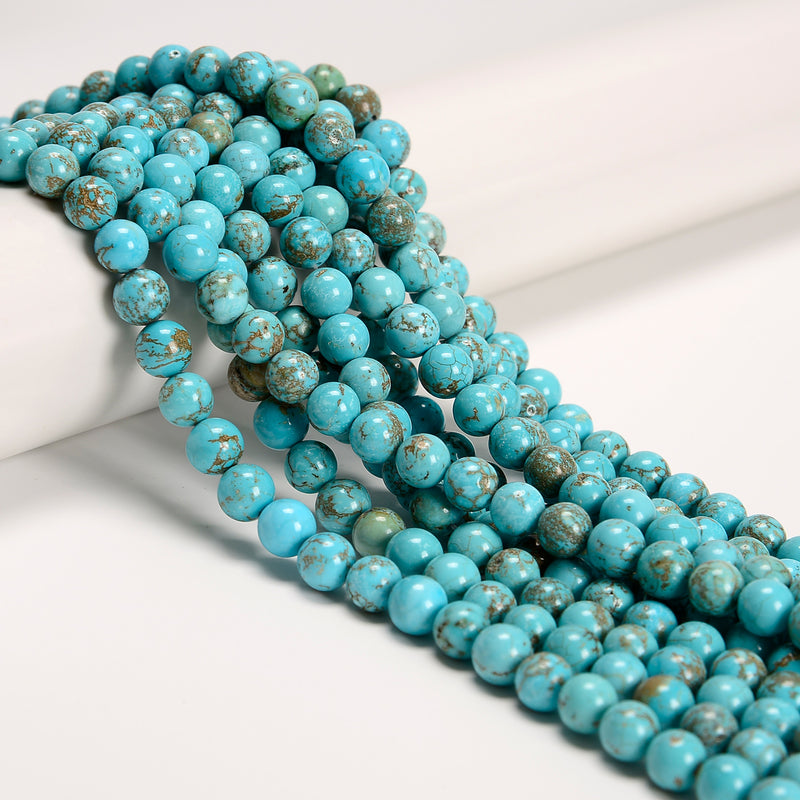 Multi Blue Magnesite Turquoise Smooth Round Beads Size 6mm 8mm 10mm 15.5''Strand