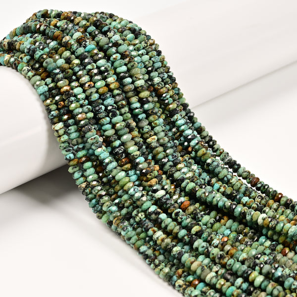 Natural African Turquoise Faceted Rondelle Beads Size 2x4mm 15.5