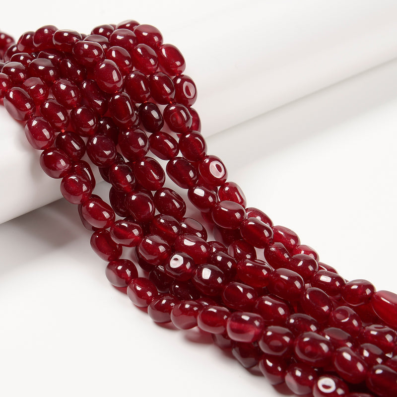 Ruby Red Color Dyed Jade Pebble Nugget Beads Size 8x10mm 15.5'' Strand