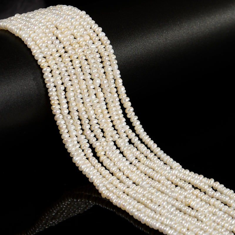 Grade A White Fresh Water Pearl Smooth Rondelle Button Beads 2x4mm 14'' Strand
