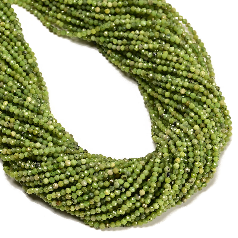 Natural Canadian Nephrite Jade Faceted Round Beads Size 2mm 3mm 15.5'' Strand
