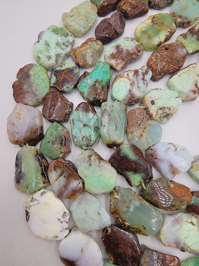 Natural Chrysoprase Freeform Slab Slice Beads Sizes 18x22mm, 22x28mm, 25x30mm, 30x40mm 14" Strand