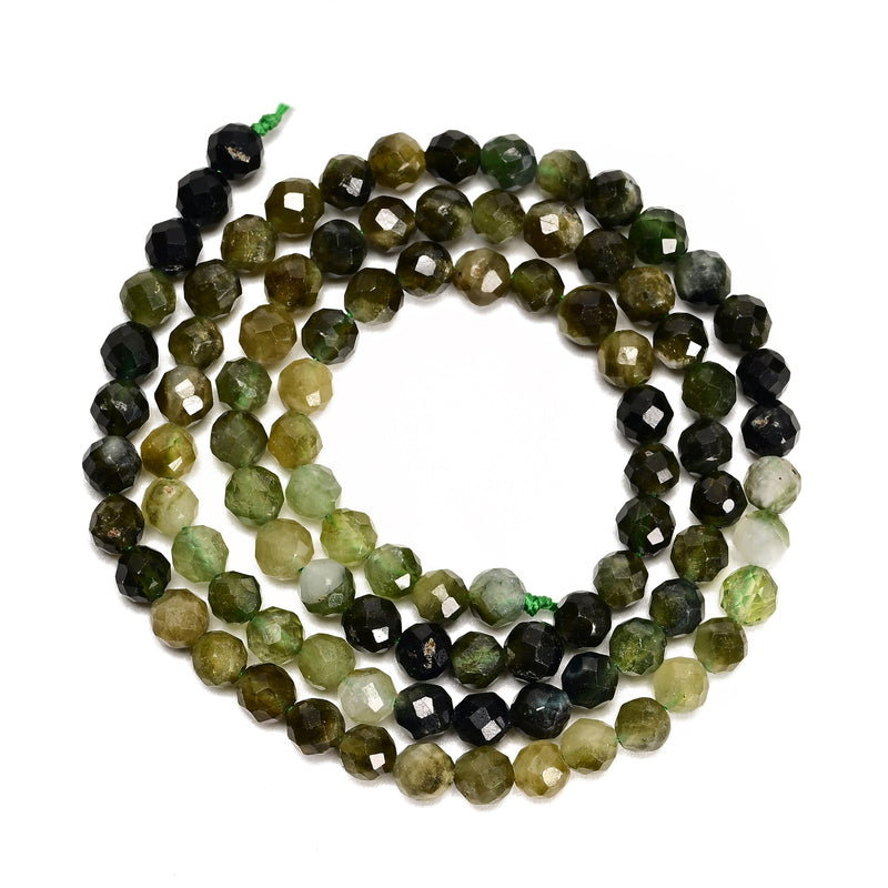 Natural Gradient Green Tourmaline Verdelite Faceted Round Beads 4mm 15.5" Strand