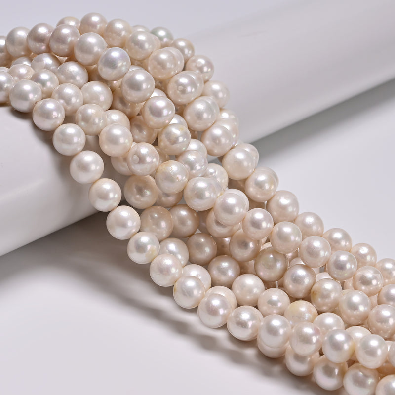 Natural White Fresh Water Pearl Off Round Shape Beads Size 8-9mm 15.5'' Strand