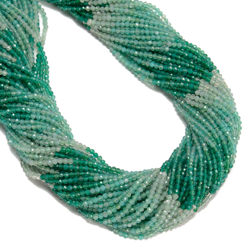 Gradient Green Agate Faceted Round Beads Size 2mm 15.5" Strand