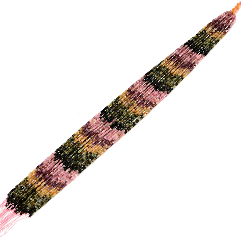 01-Multi Color Tourmaline Gradient Faceted Rondelle Beads 2x3mm 15.5" Strand